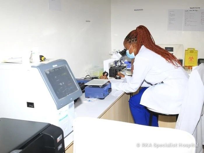 A laboratory technologist at work in the RKA Specialist Hospital laboratory